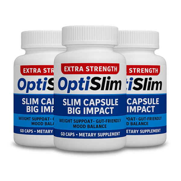 Three authentic OptiSlim bottles with blue labels and 60 capsules each